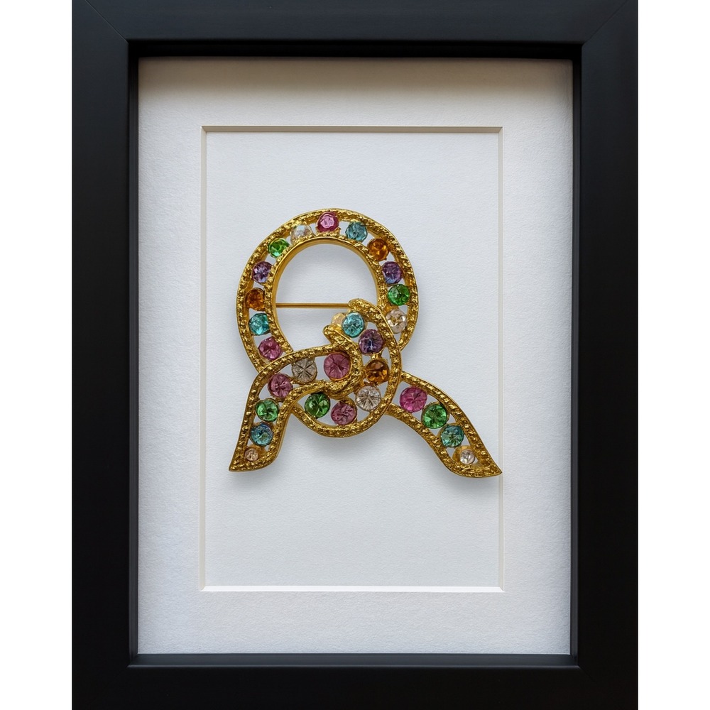 Vintage Joan Rivers Gold Tone Multicolor Studded Rhinestone Statement Brooch Pin